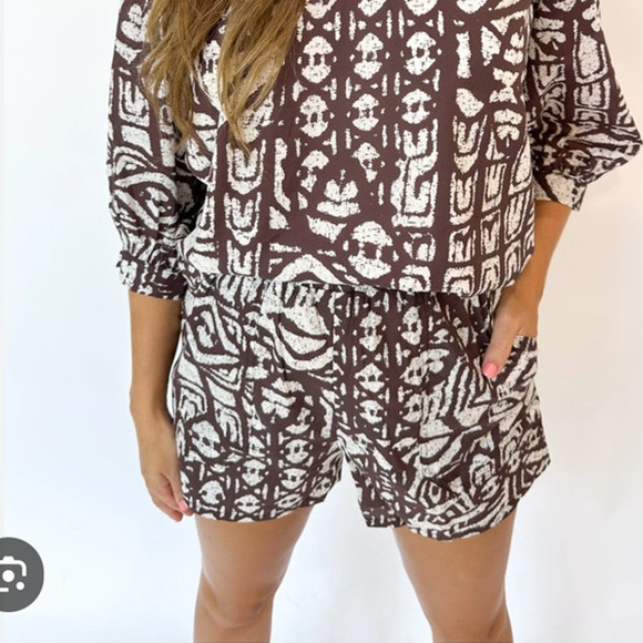 Willa Story Palmer Lined Pullon Pocket Shorts in Brown Multi Tribal WS4010-1 S - Picture 6 of 11